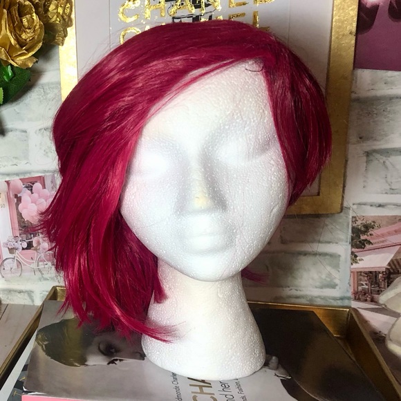 Deep Dark Rose Short Cosplay High-Quality Synthetic Fiber Asymmetrical Wig - Picture 2 of 16